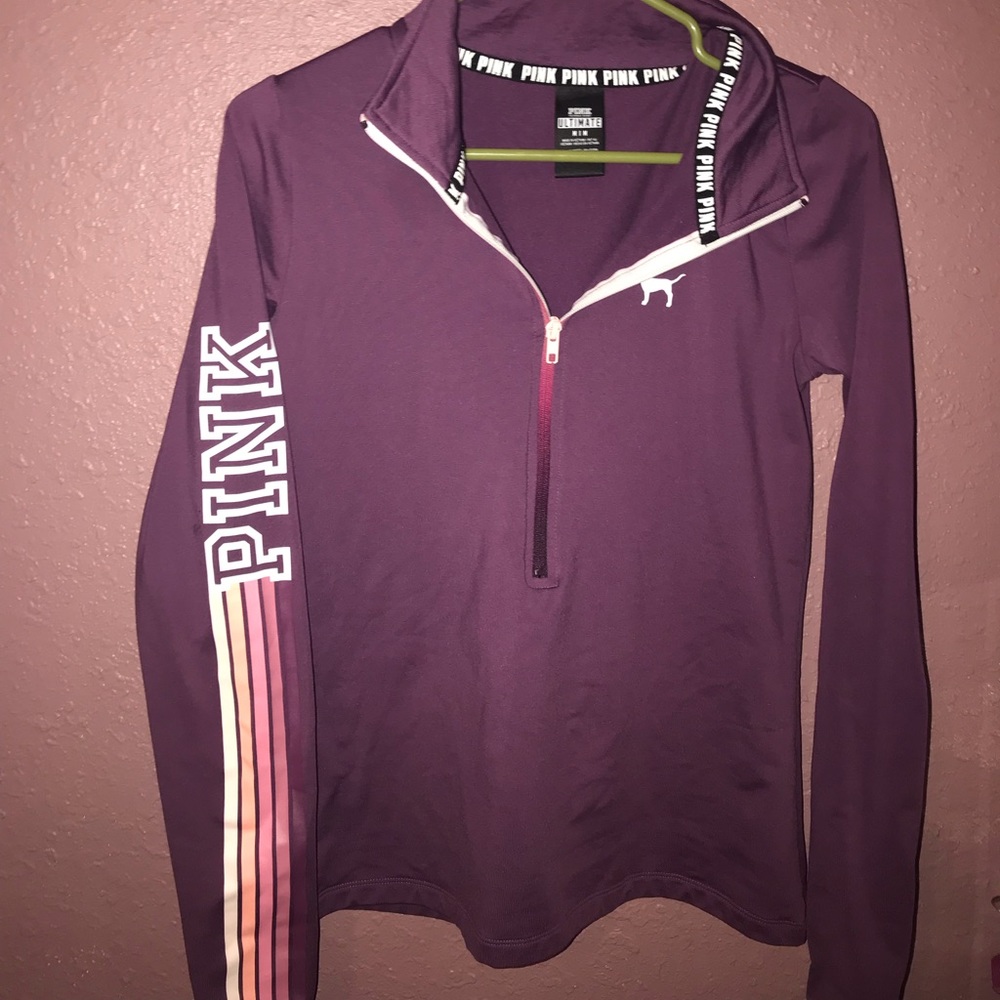Pink VS sweatshirt, purple long sleeve half-zip